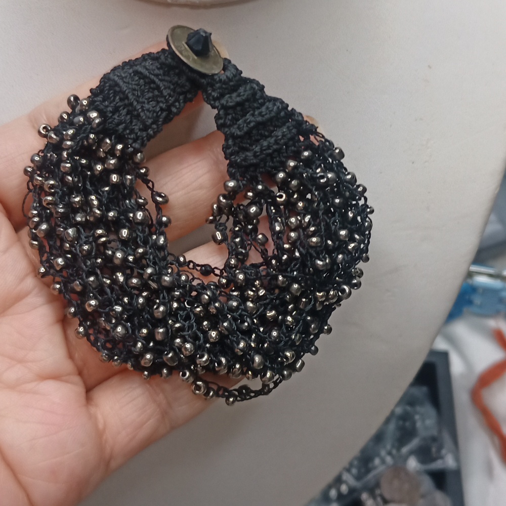 Black seed beads crochet bracelet